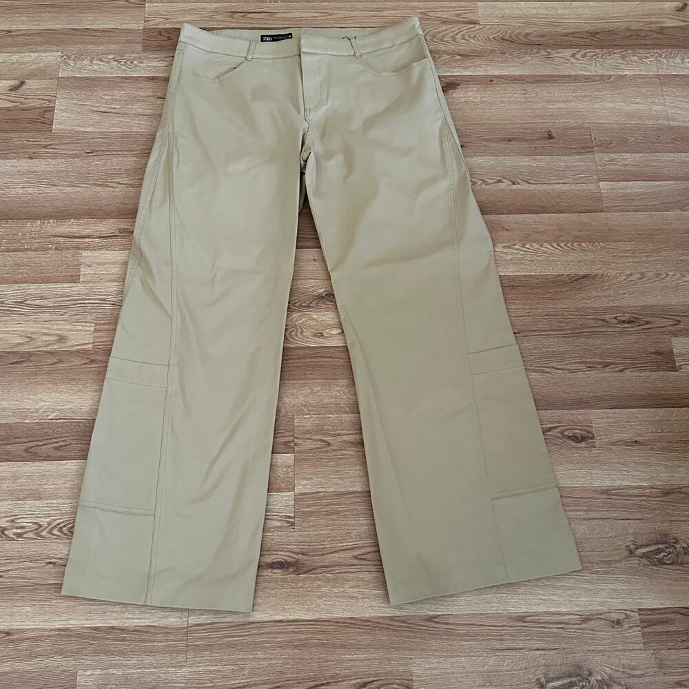 Zara Women Wide Leg Khaki Cargo Pants With Cargo Side Pockets Size XXL NWT
